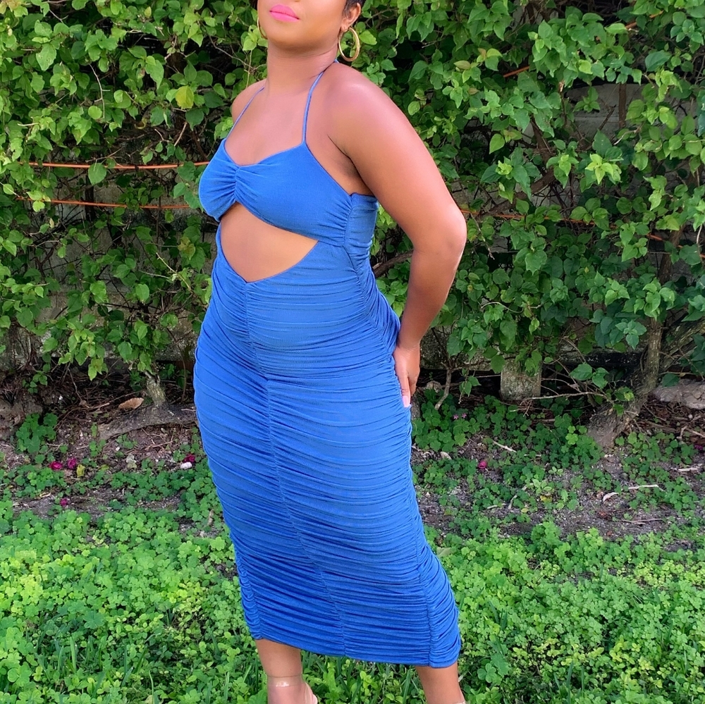 Blue midi dress peep hole spaghetti strap
